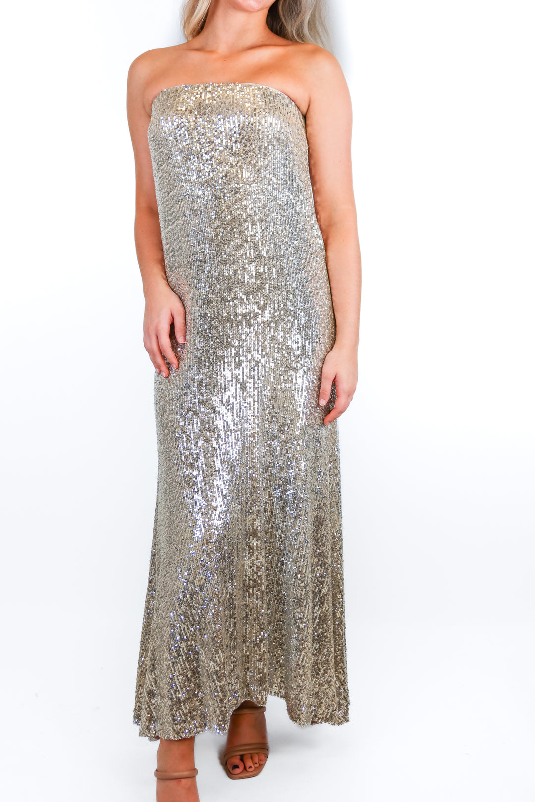Show Me Your Mumu silver sequin strapless dress NWT (S; retail $188)