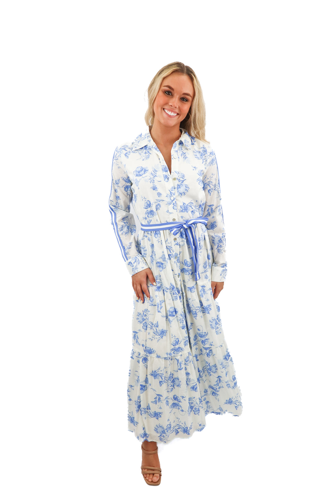 cece white/blue floral maxi dress (S; retail $139)