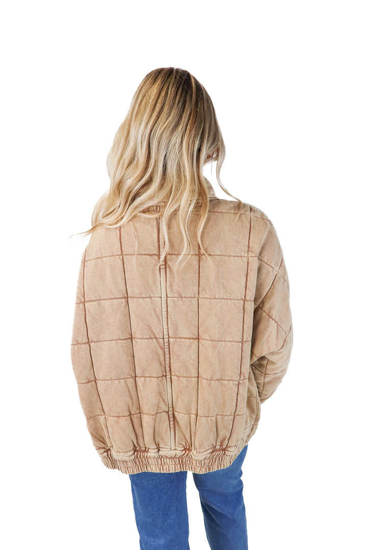 free people brown checkered jacket (s; retail $198)
