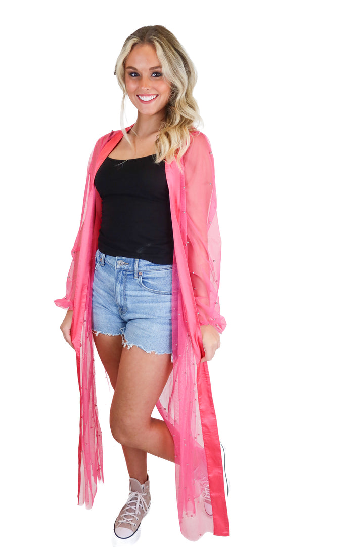 pink lily pink sheer cardigan (s)