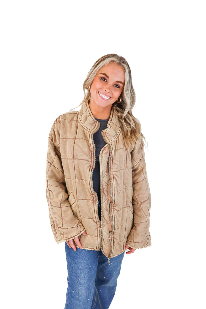 free people brown checkered jacket (s; retail $198)