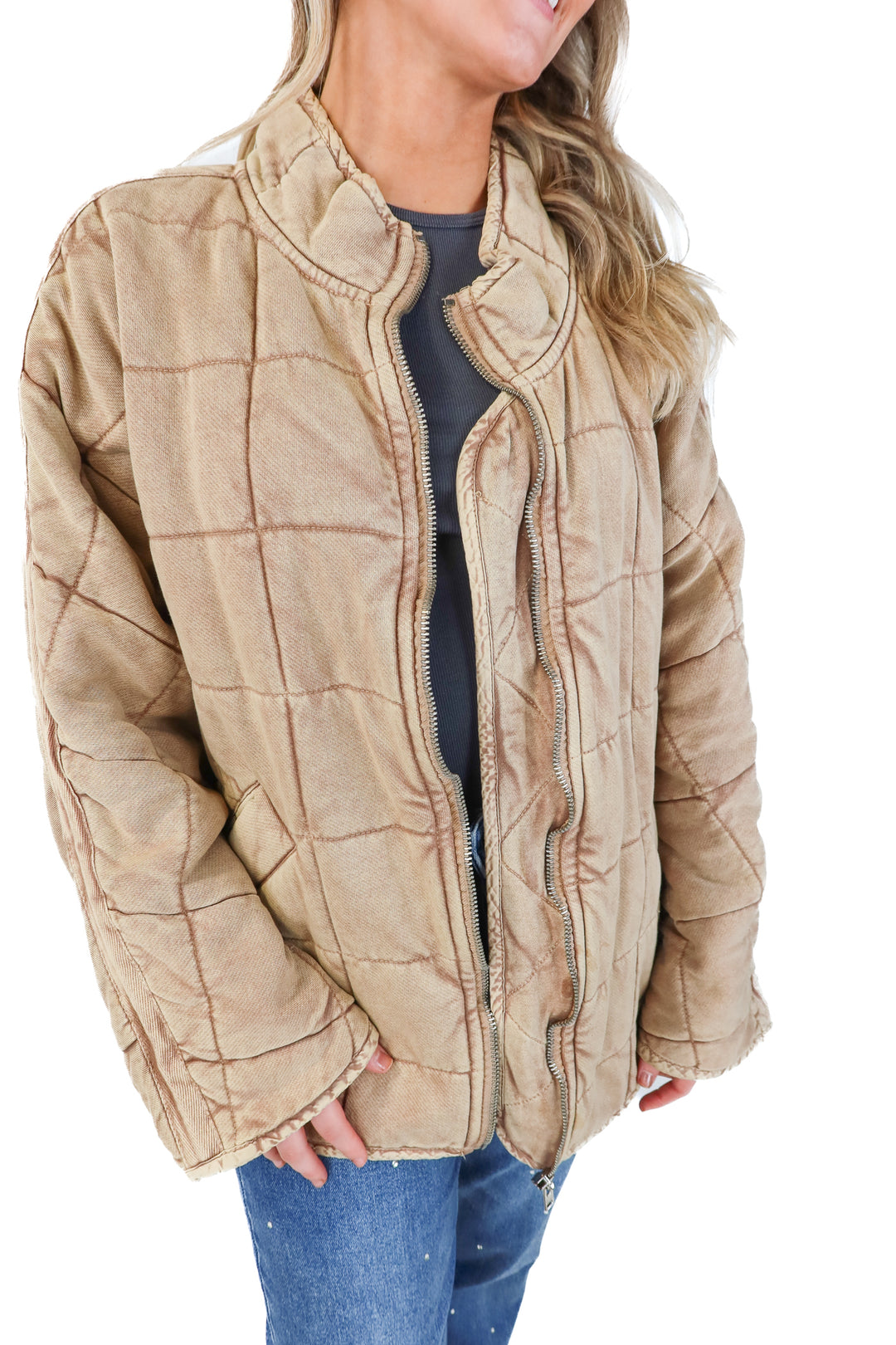 free people brown checkered jacket (s; retail $198)