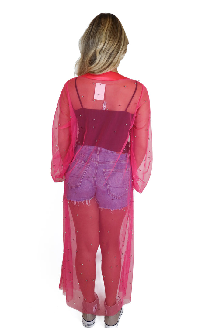 pink lily pink sheer cardigan (s)