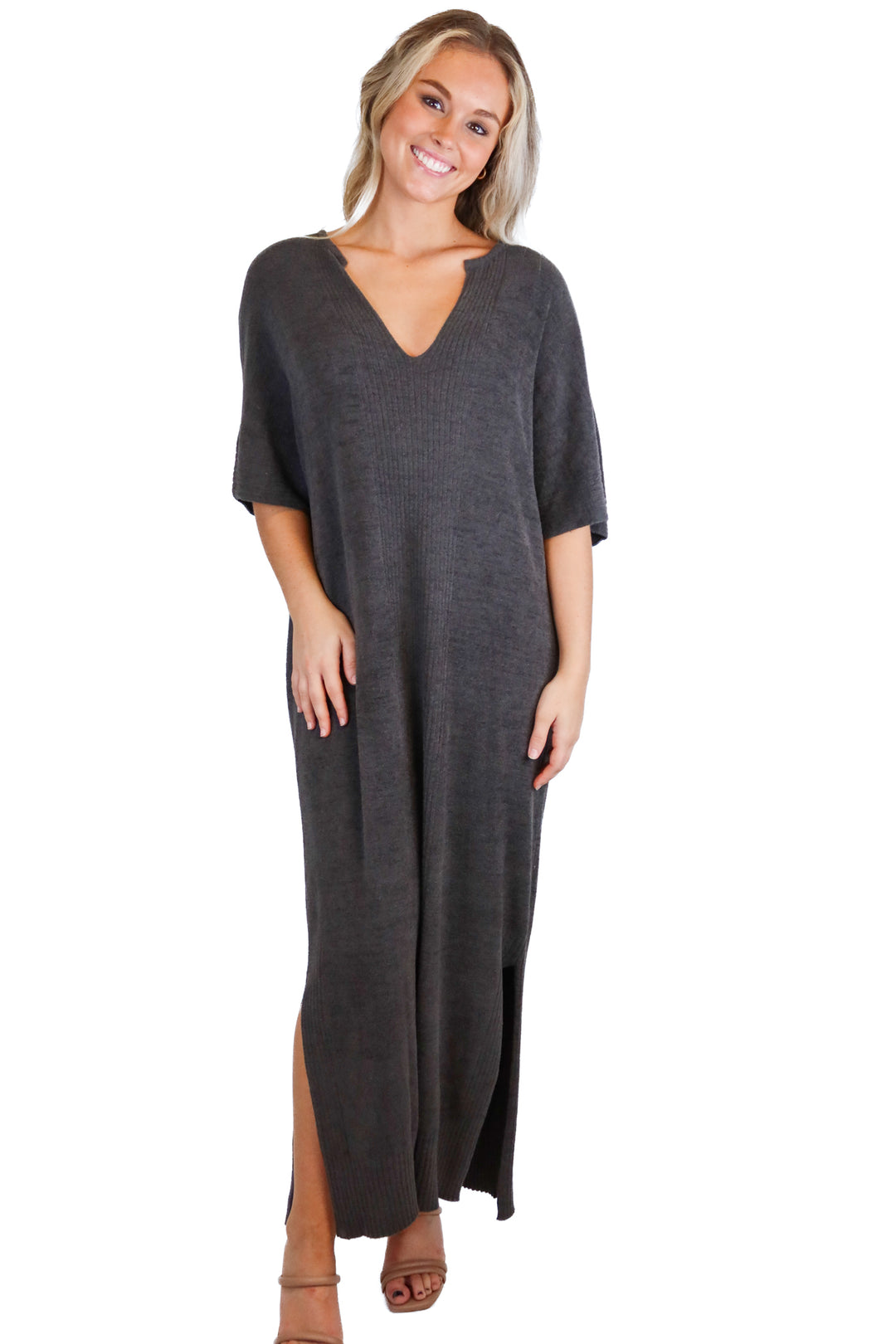Barefoot Dreams dark gray sweater dress (O/S; retail $158)