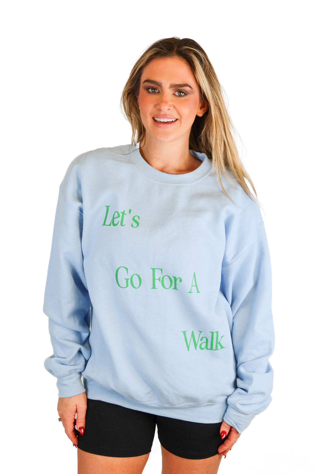 Custom blue "Let's Go For A Walk" sweatshirt (L)