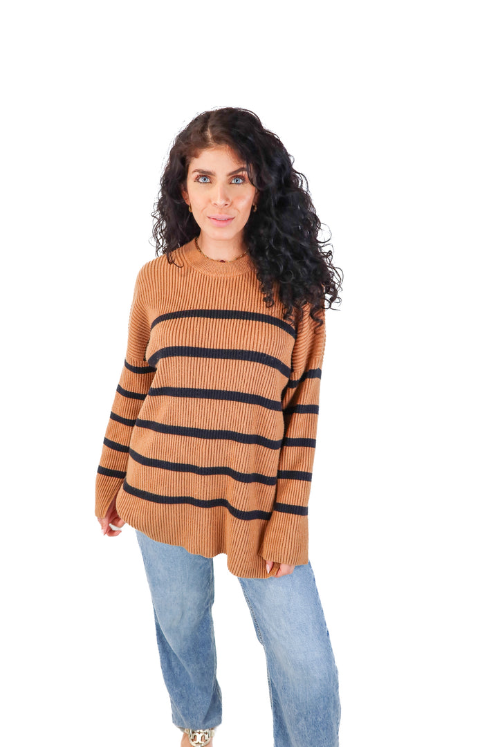 abercrombie & fitch brown/black striped sweater (L; retail $70)
