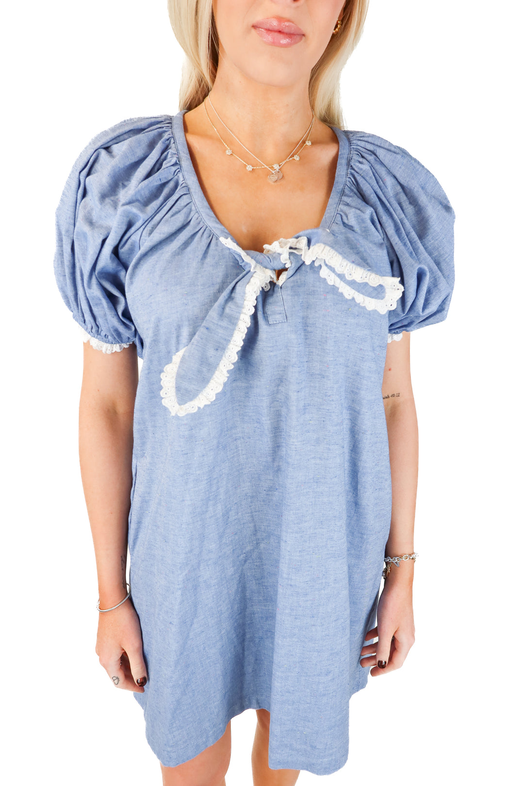pomander place chambray/lace dress (xs)
