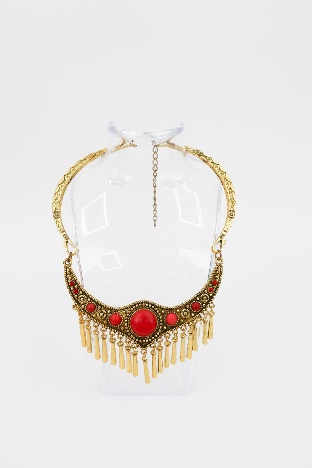 gold/red statement necklace