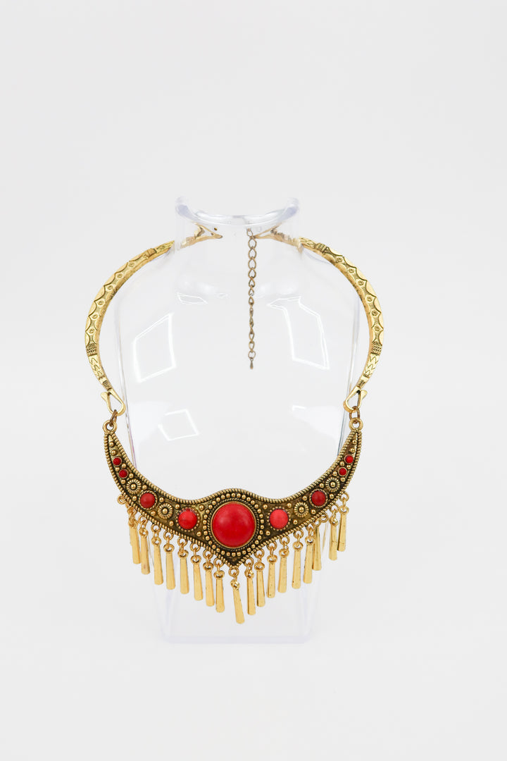 gold/red statement necklace