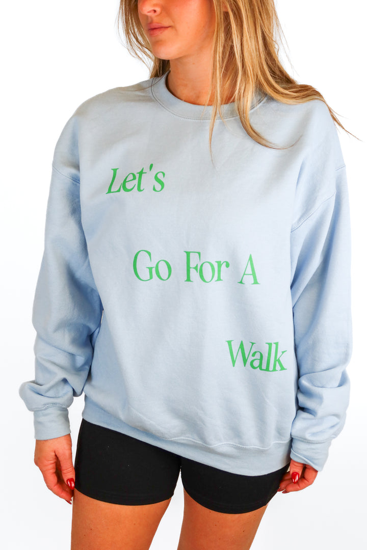 Custom blue "Let's Go For A Walk" sweatshirt (L)