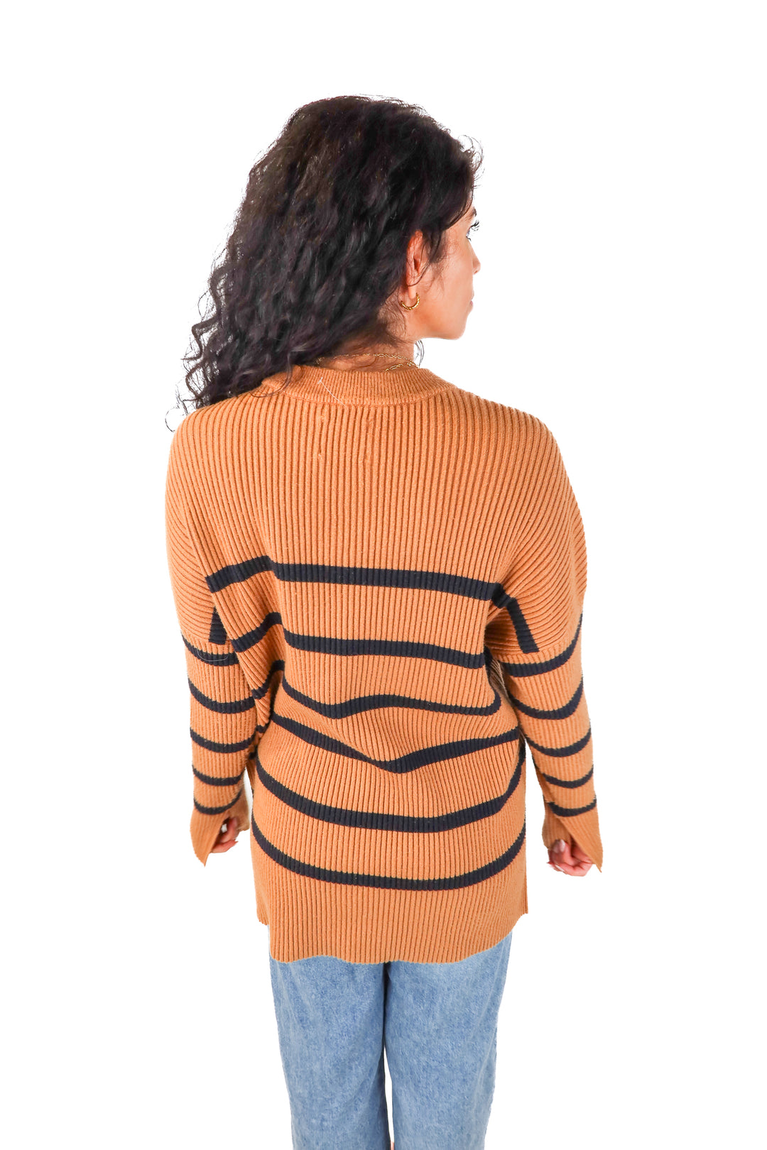 abercrombie & fitch brown/black striped sweater (L; retail $70)