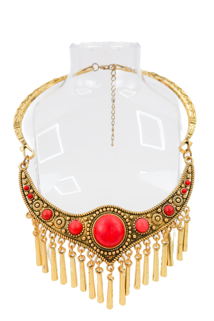 gold/red statement necklace