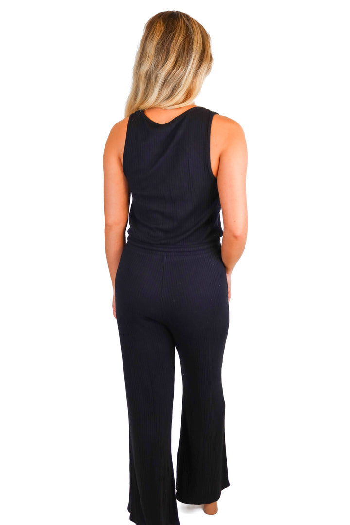 Beyond Yoga black knit ribbed jumpsuit (S; retail $99)