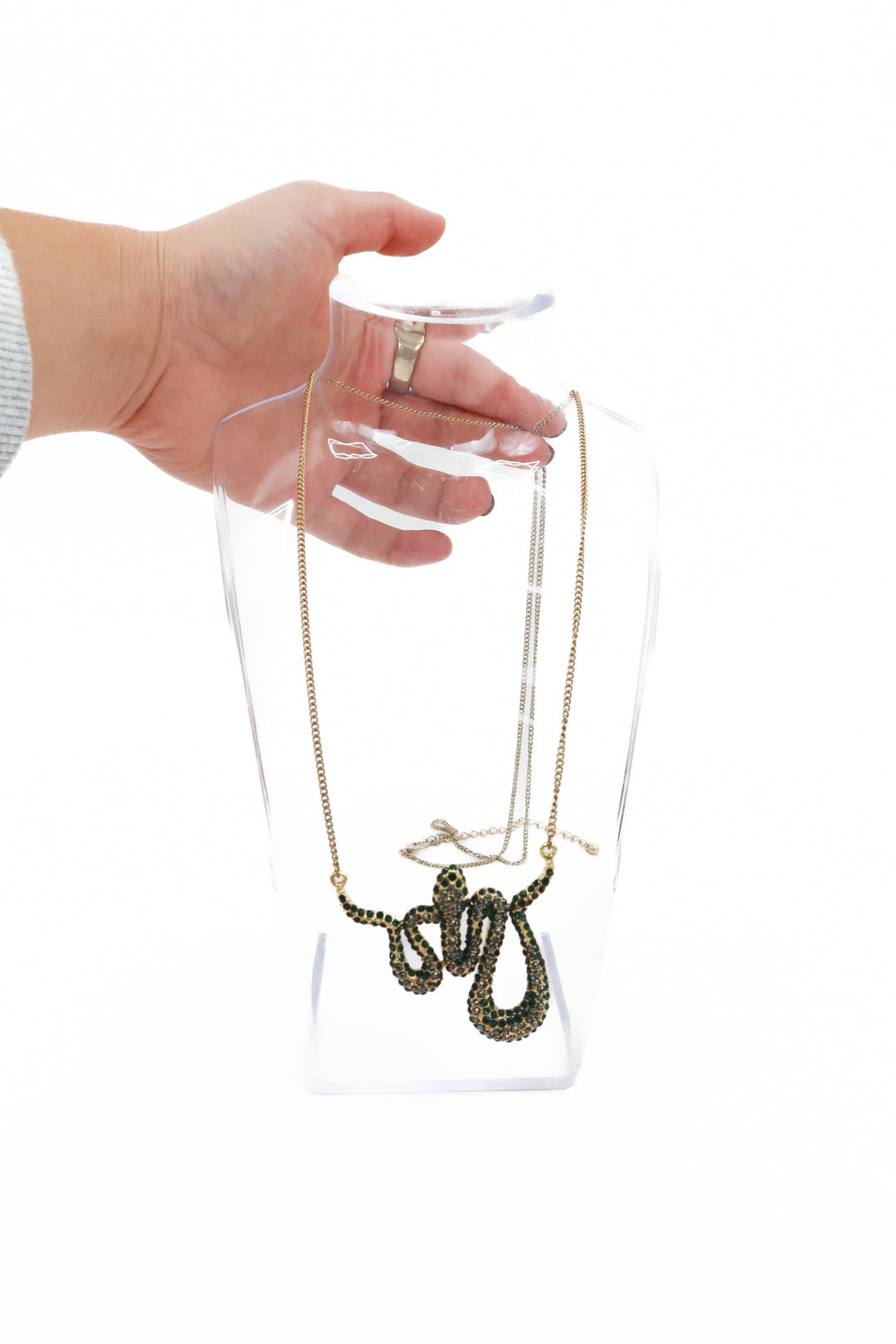green/gold rhinestone snake necklace