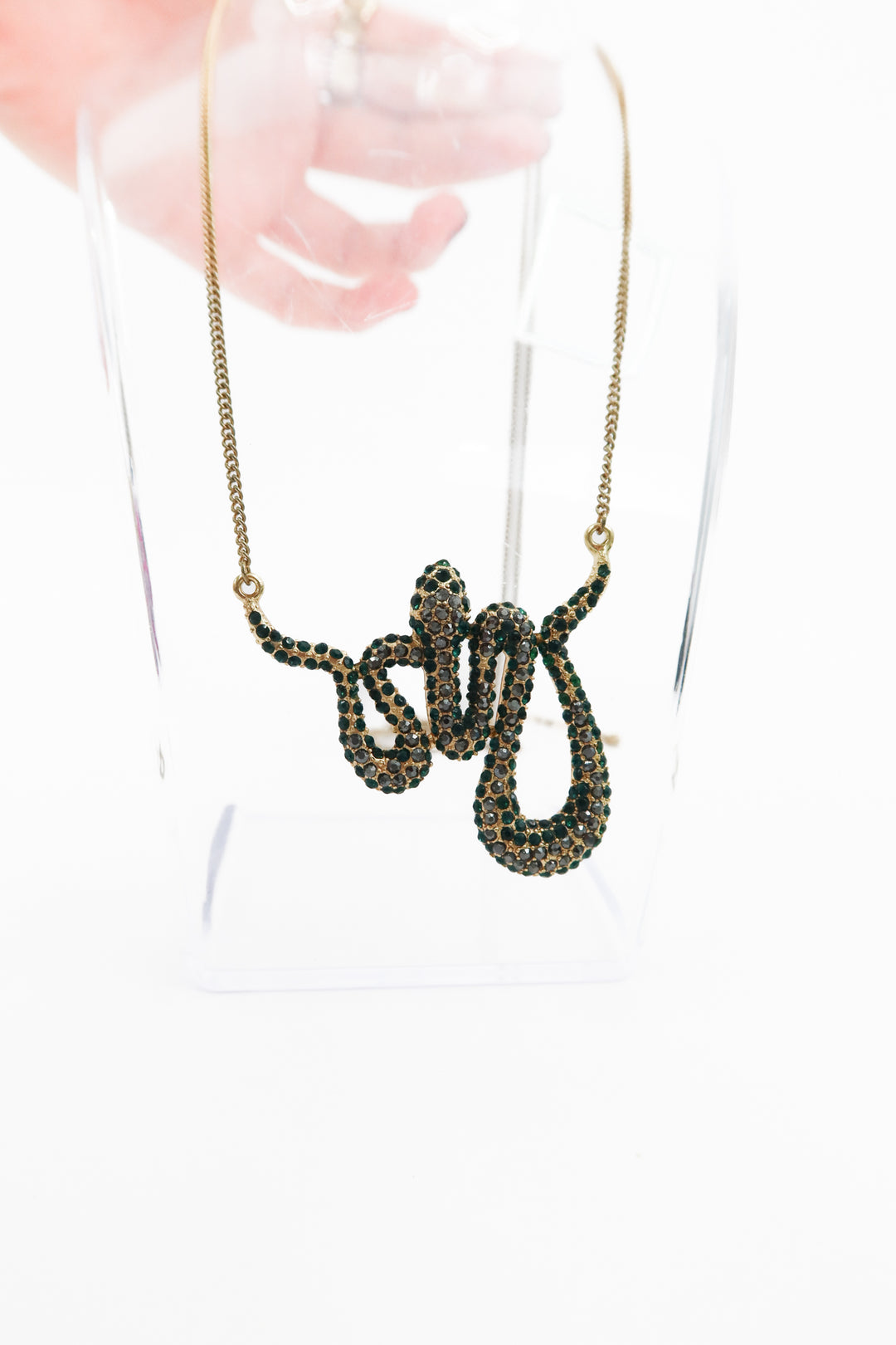 green/gold rhinestone snake necklace