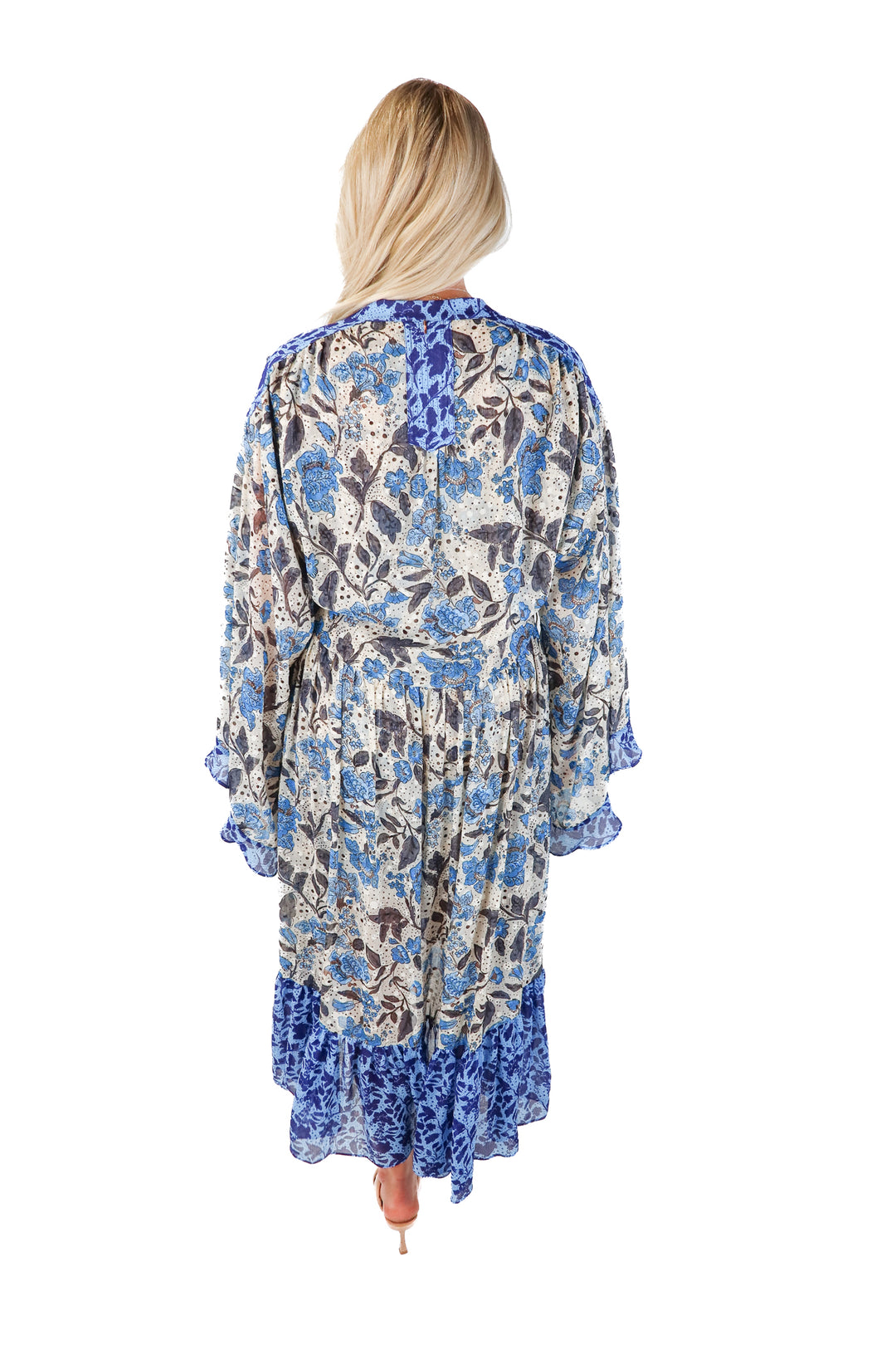 misa blue button front floral dress (xs)