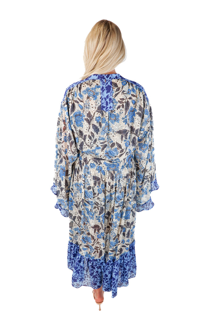 misa blue button front floral dress (xs)