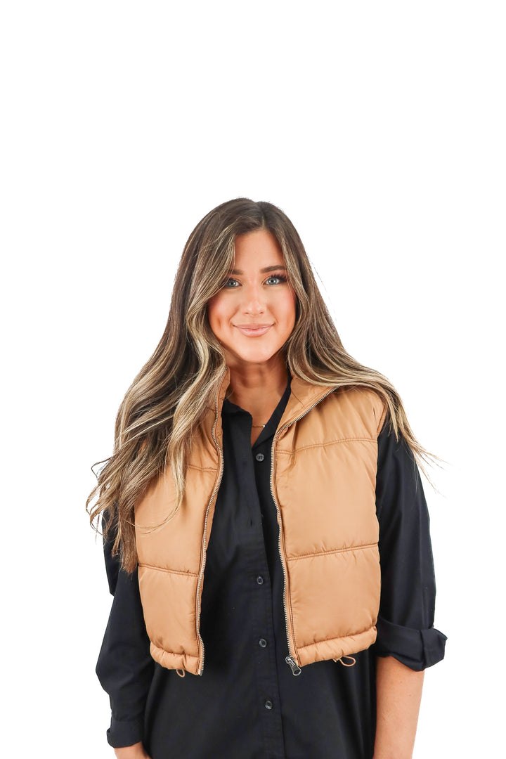 thread & supply brown cropped puffer vest NWT (S; retail $46)