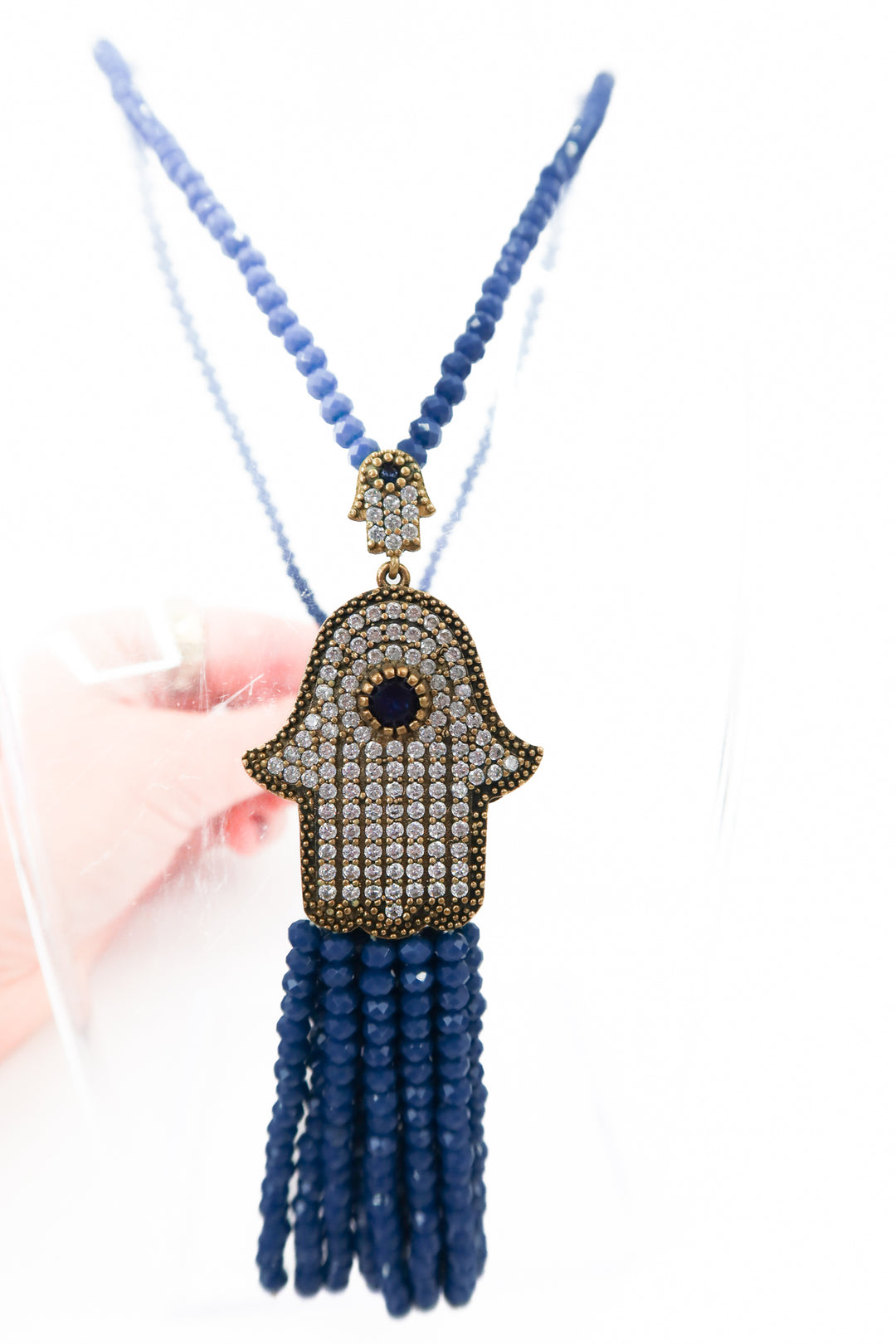 blue beaded/rhinestone long necklace