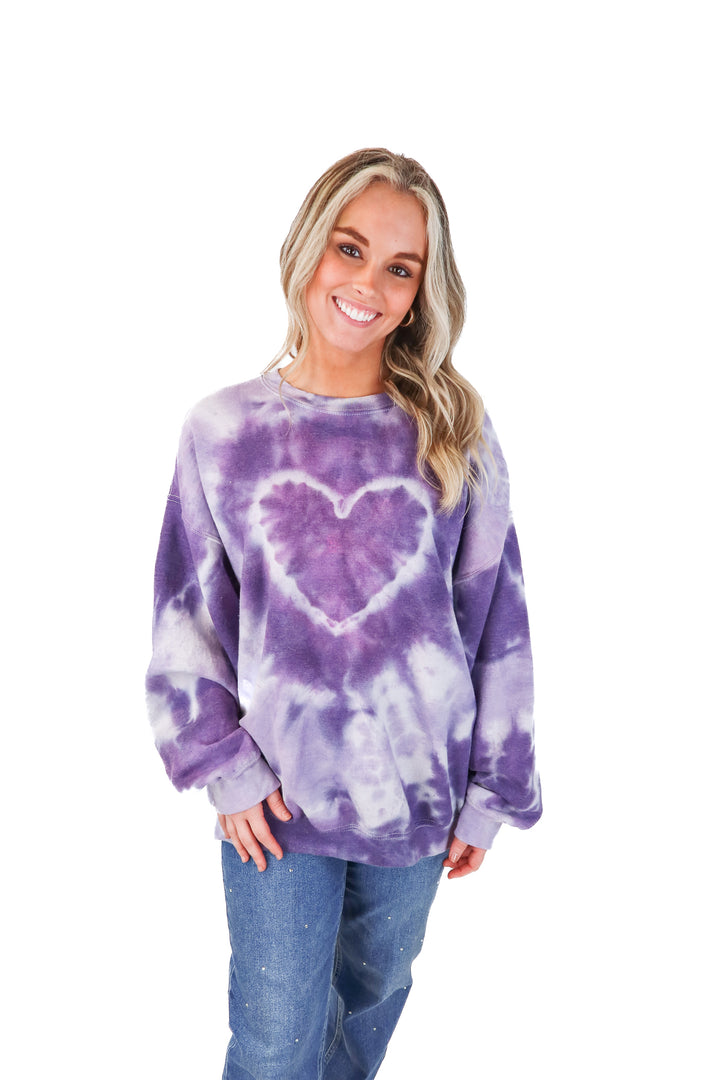 urban outfitters purple heart tie dye crewneck (L; retail $80)