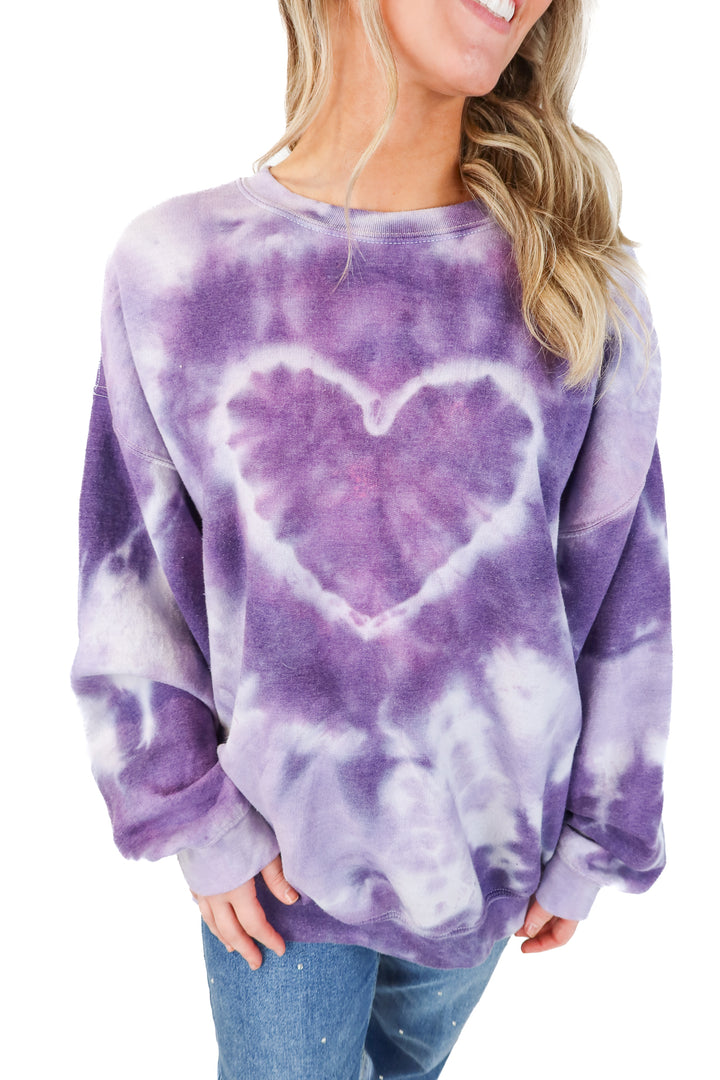 urban outfitters purple heart tie dye crewneck (L; retail $80)