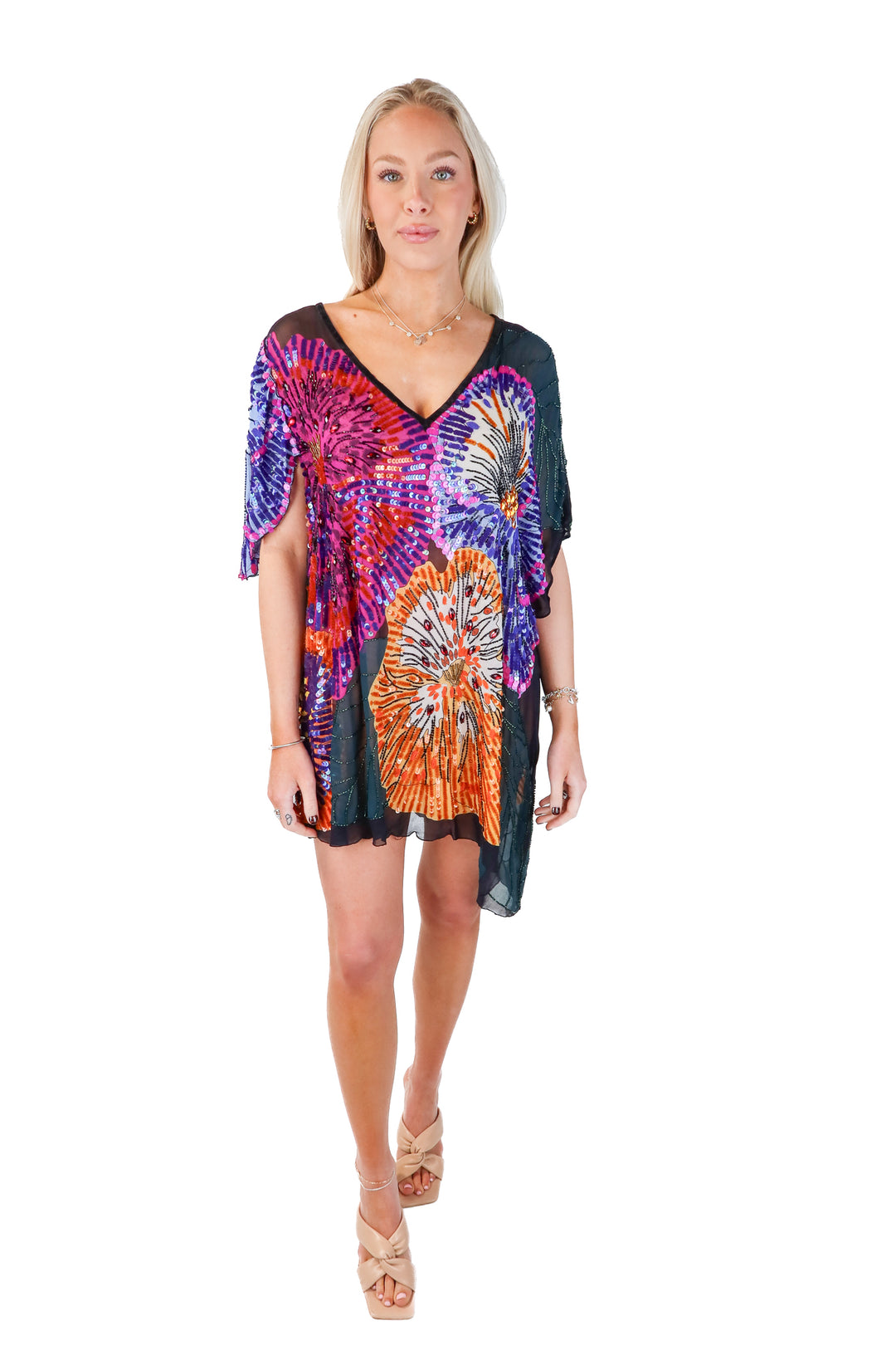 free people sequin/beaded caftan dress (s)
