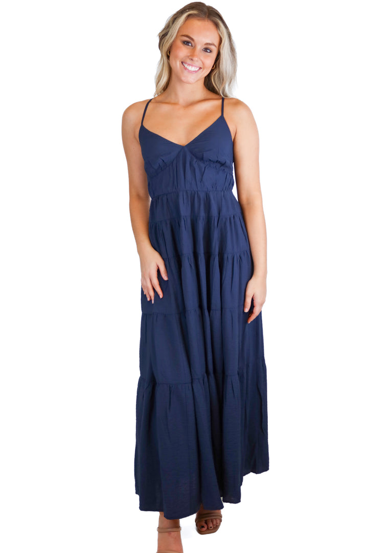 Abercrombie & Fitch Navy ruffled midi dress NWT (XS; $120)
