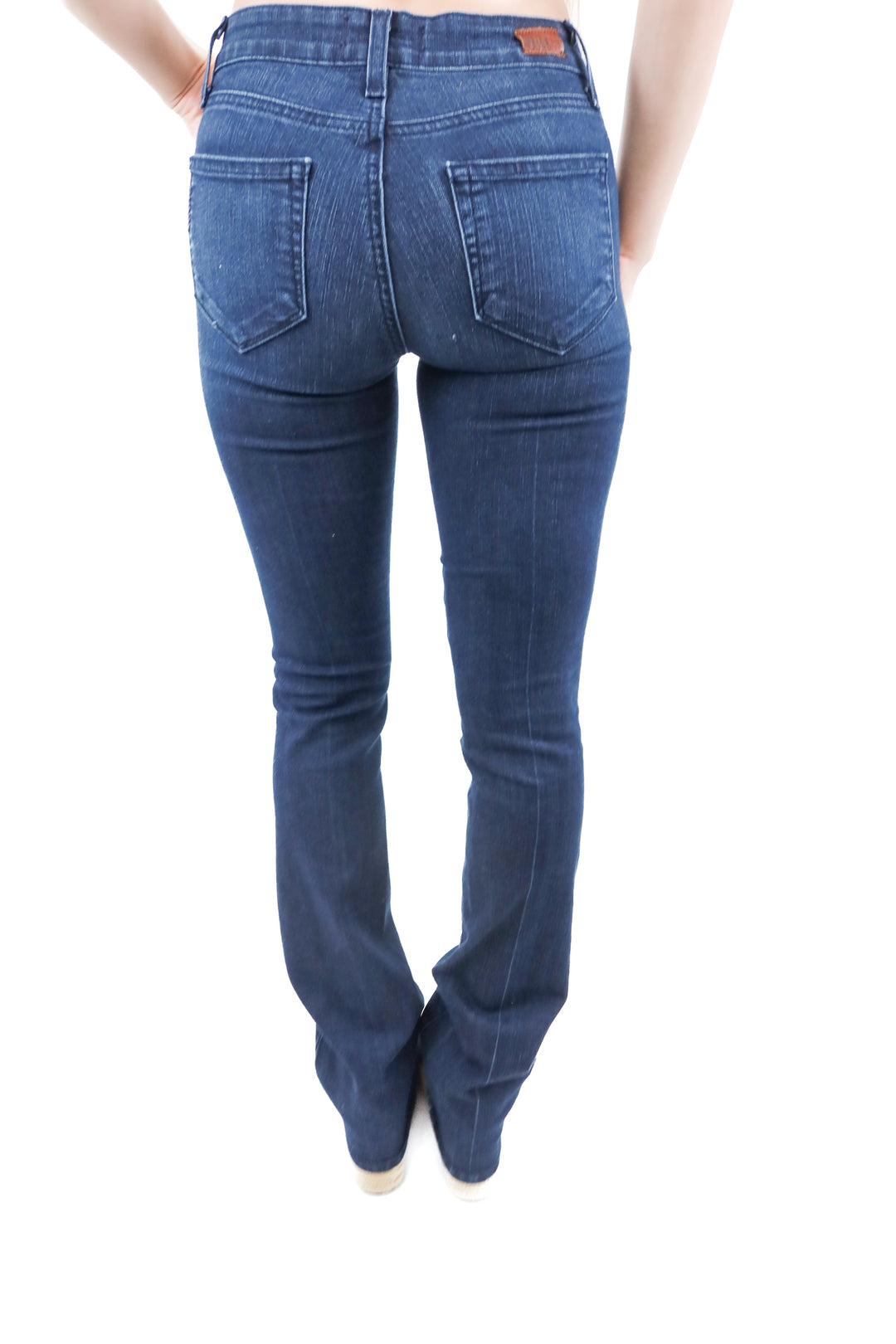 paige dark wash low-rise bootcut jean (25; retail $249)