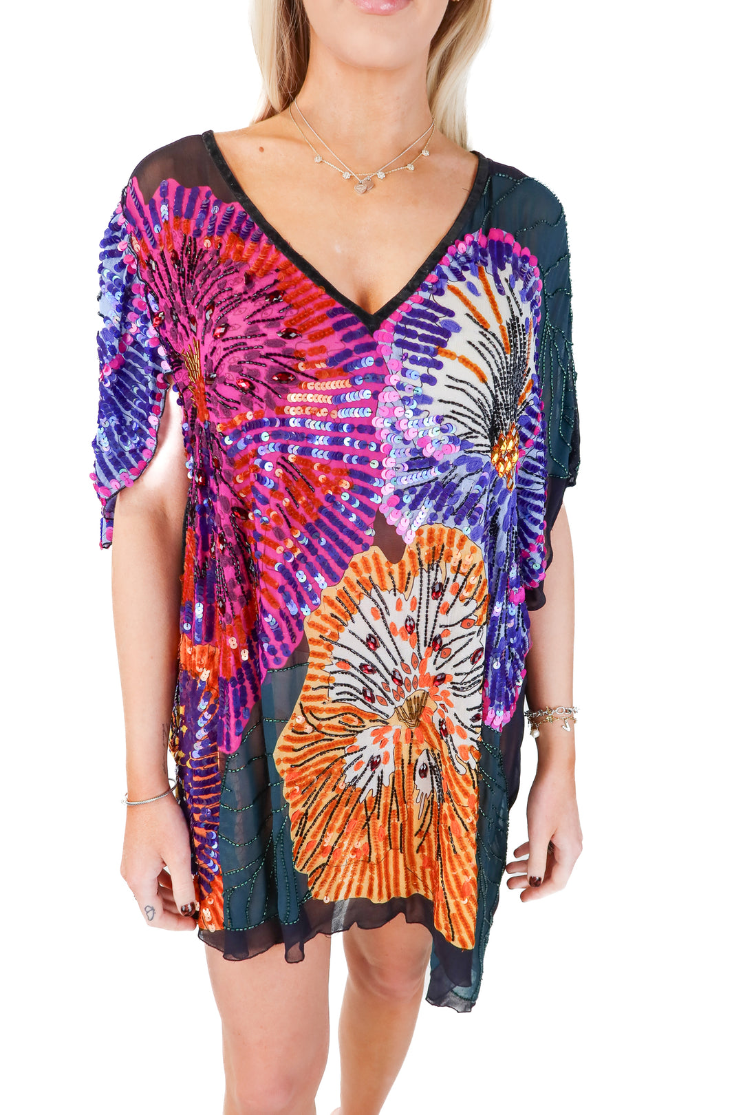 free people sequin/beaded caftan dress (s)