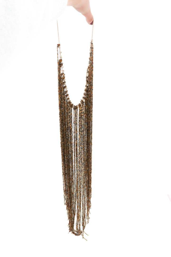 brown long beaded necklace