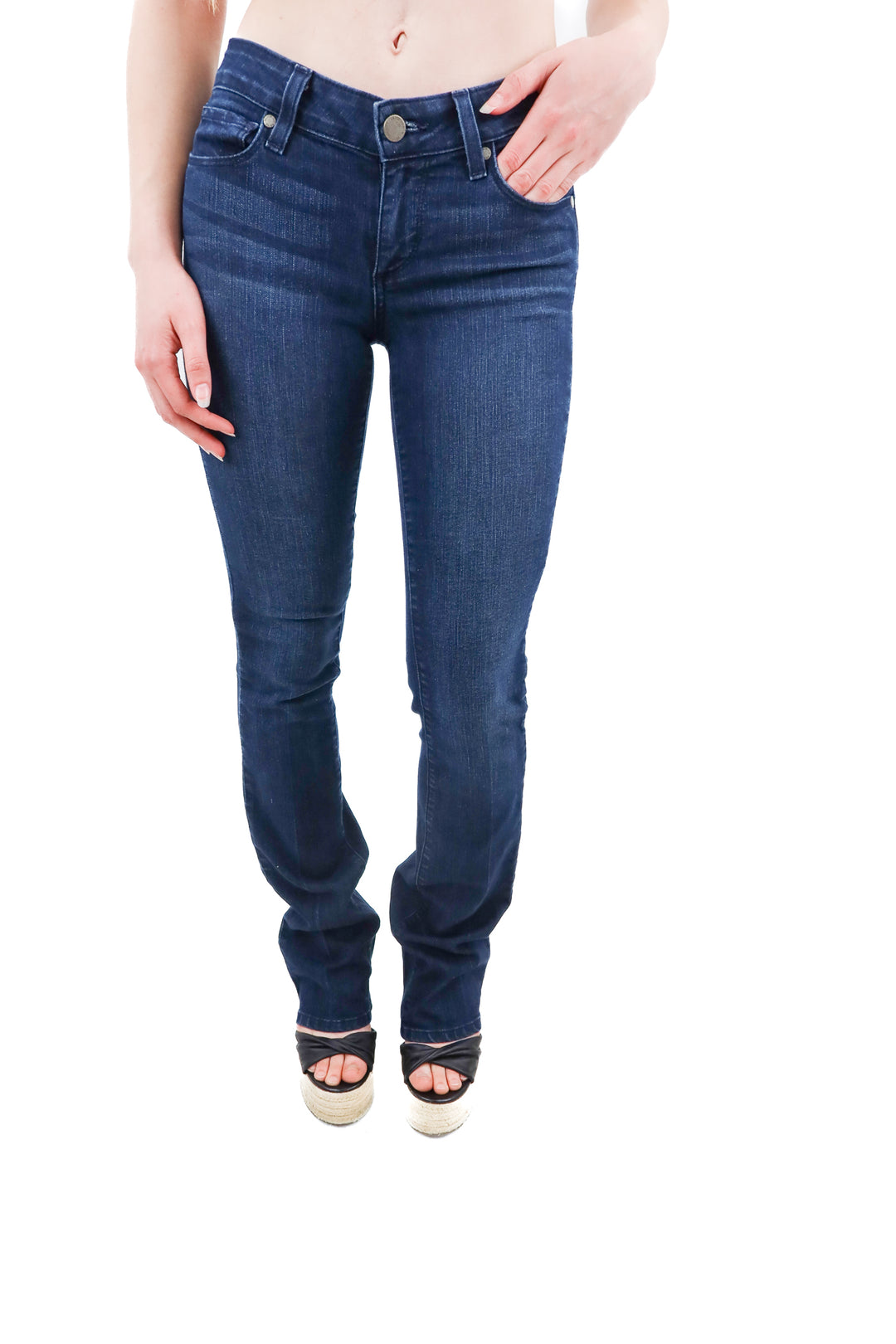 paige dark wash low-rise bootcut jean (25; retail $249)