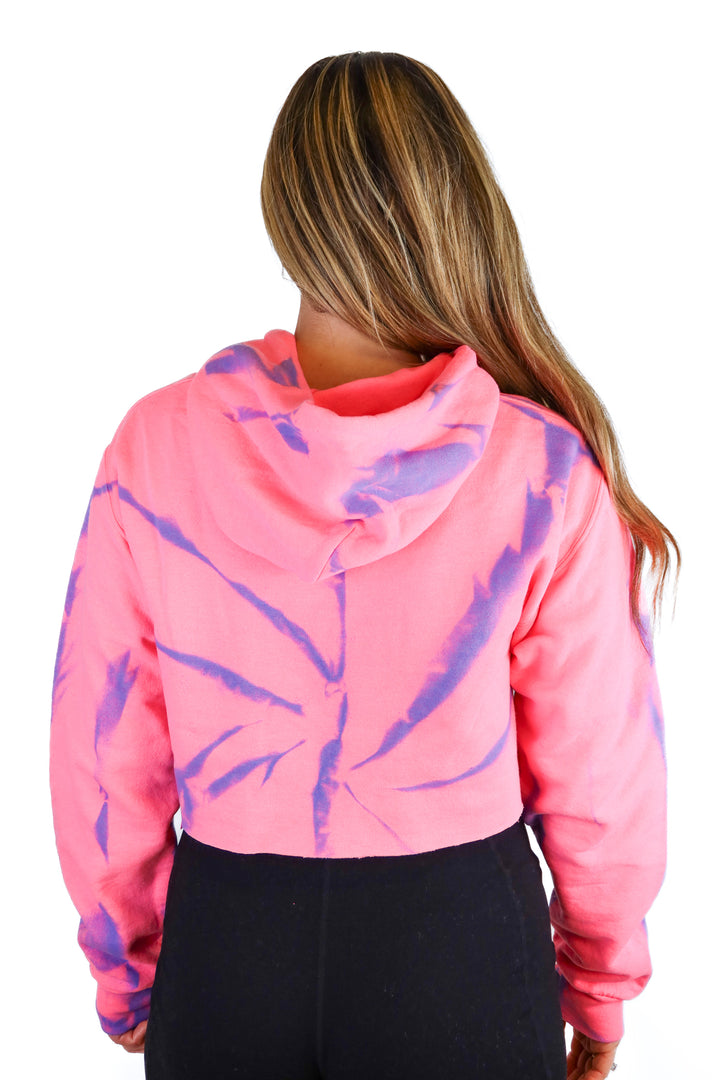Myrrhe Neon Pink Tie Dye Cropped Hoodie Sweatshirt (S; retail $195)