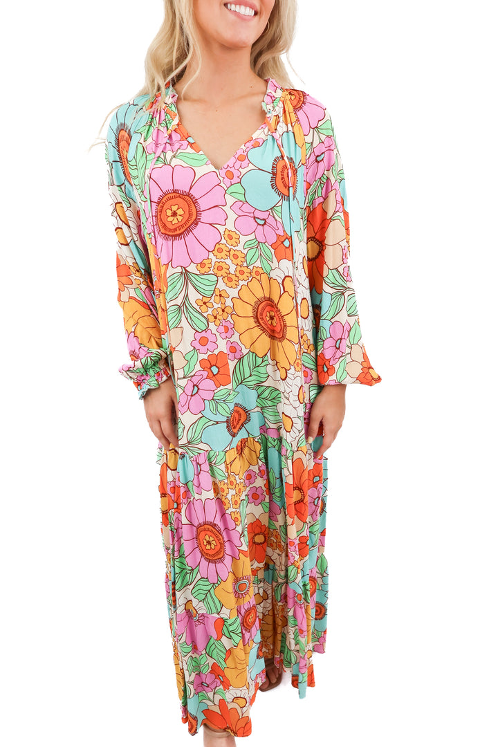 show me your mumu multi floral maxi dress (S)