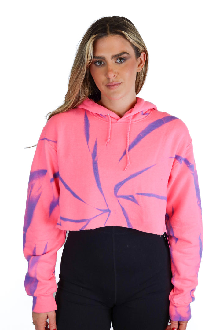Myrrhe Neon Pink Tie Dye Cropped Hoodie Sweatshirt (S; retail $195)