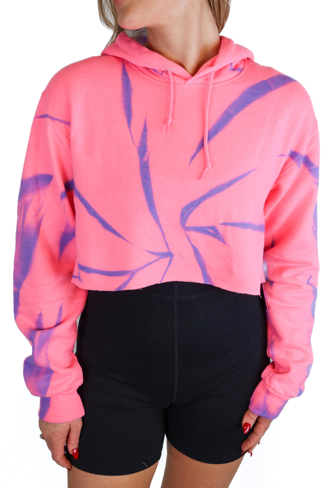 Myrrhe Neon Pink Tie Dye Cropped Hoodie Sweatshirt (S; retail $195)