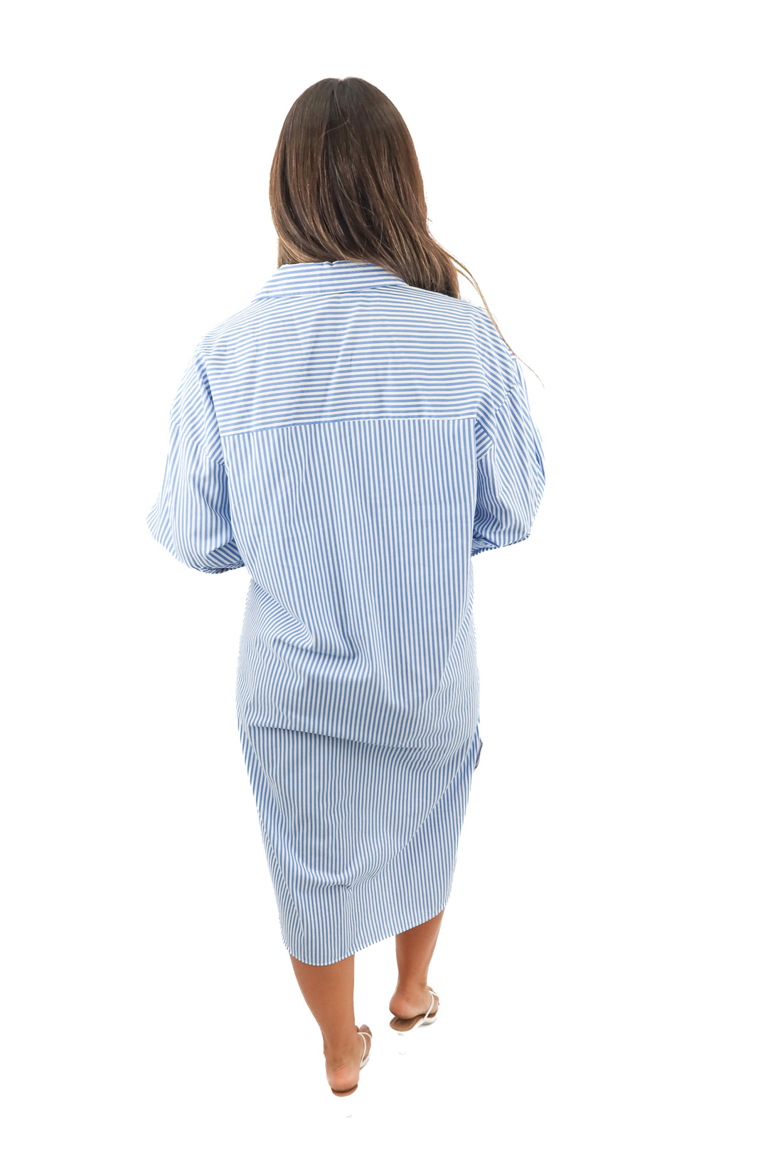 zara blue stripe midi dress (XS)