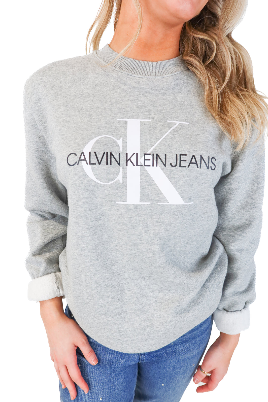 calvin klien jeans grey crewneck (s; retail $79)