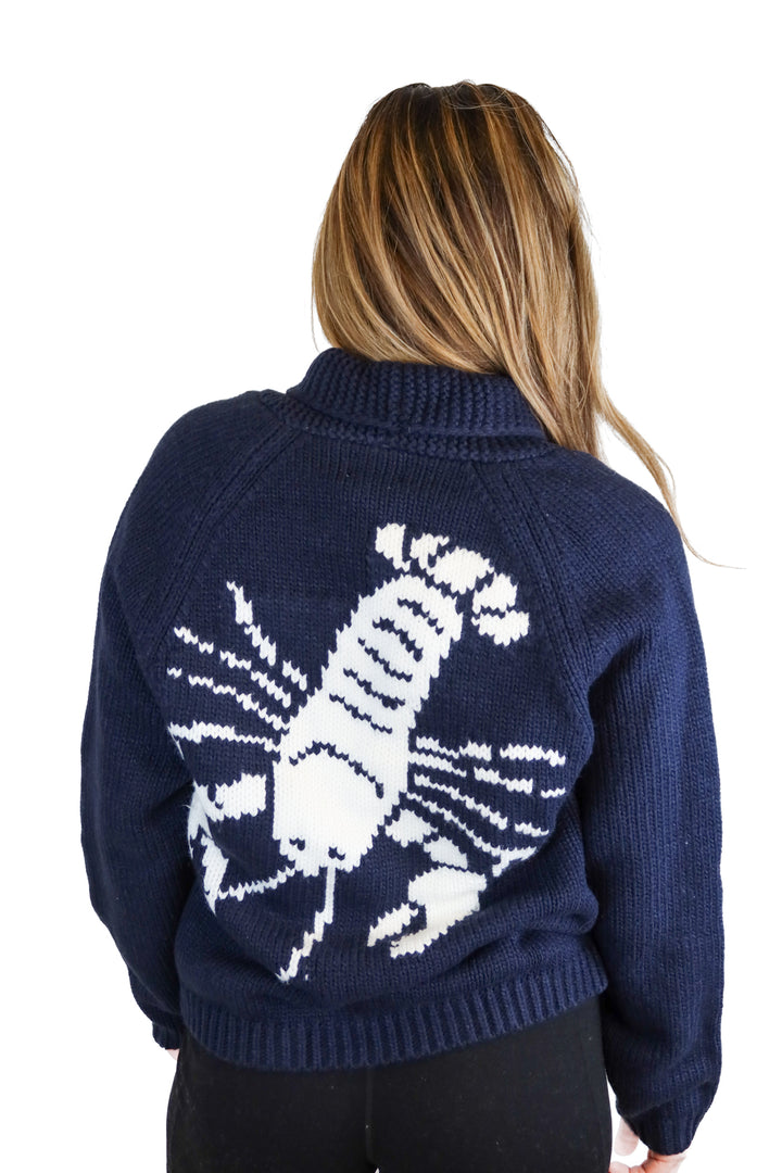 pink pineapple knit navy lobster cardigan (xs/s; retail $36.99)