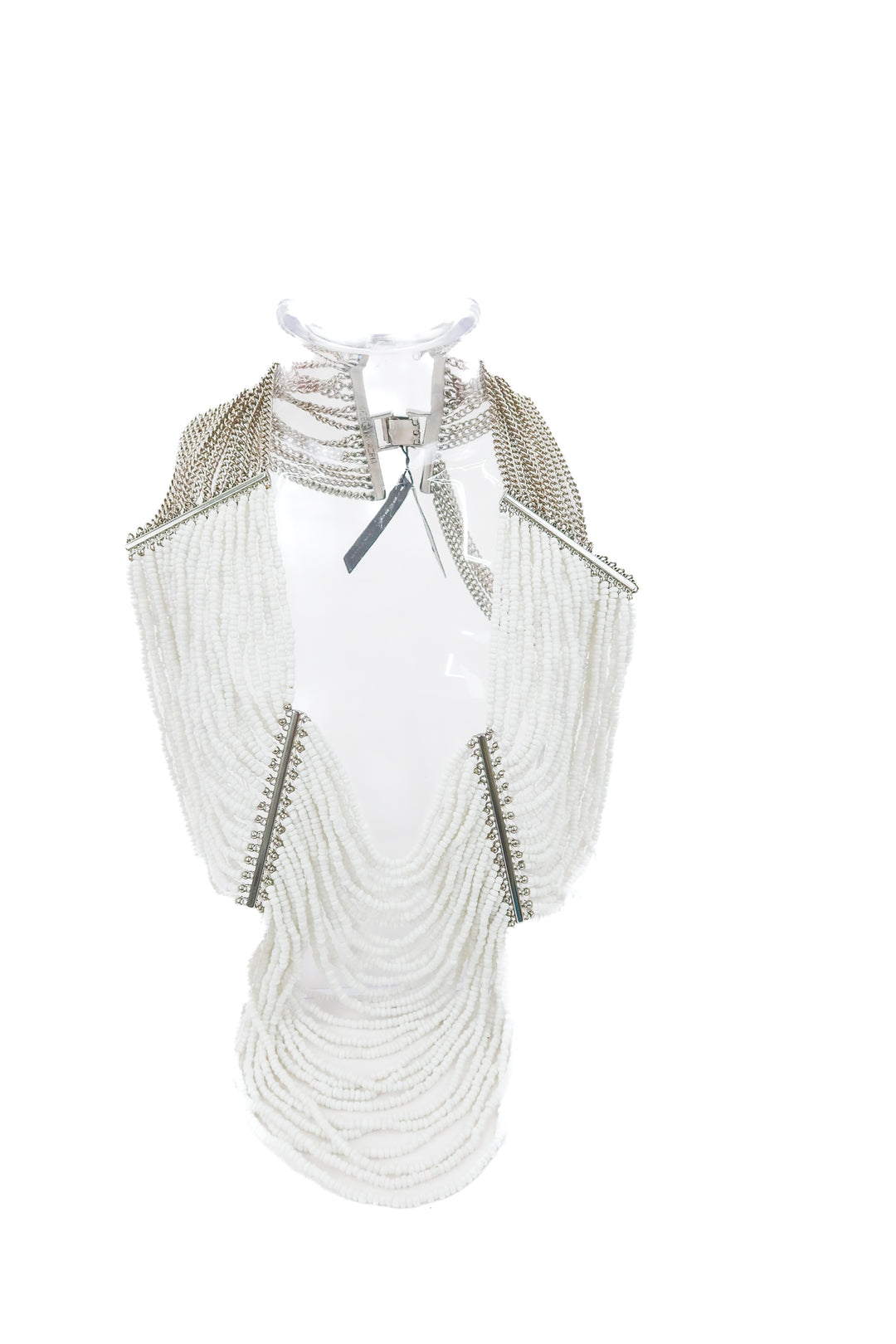 bcbg white/silver beaded statement necklace NWT (retails $158)