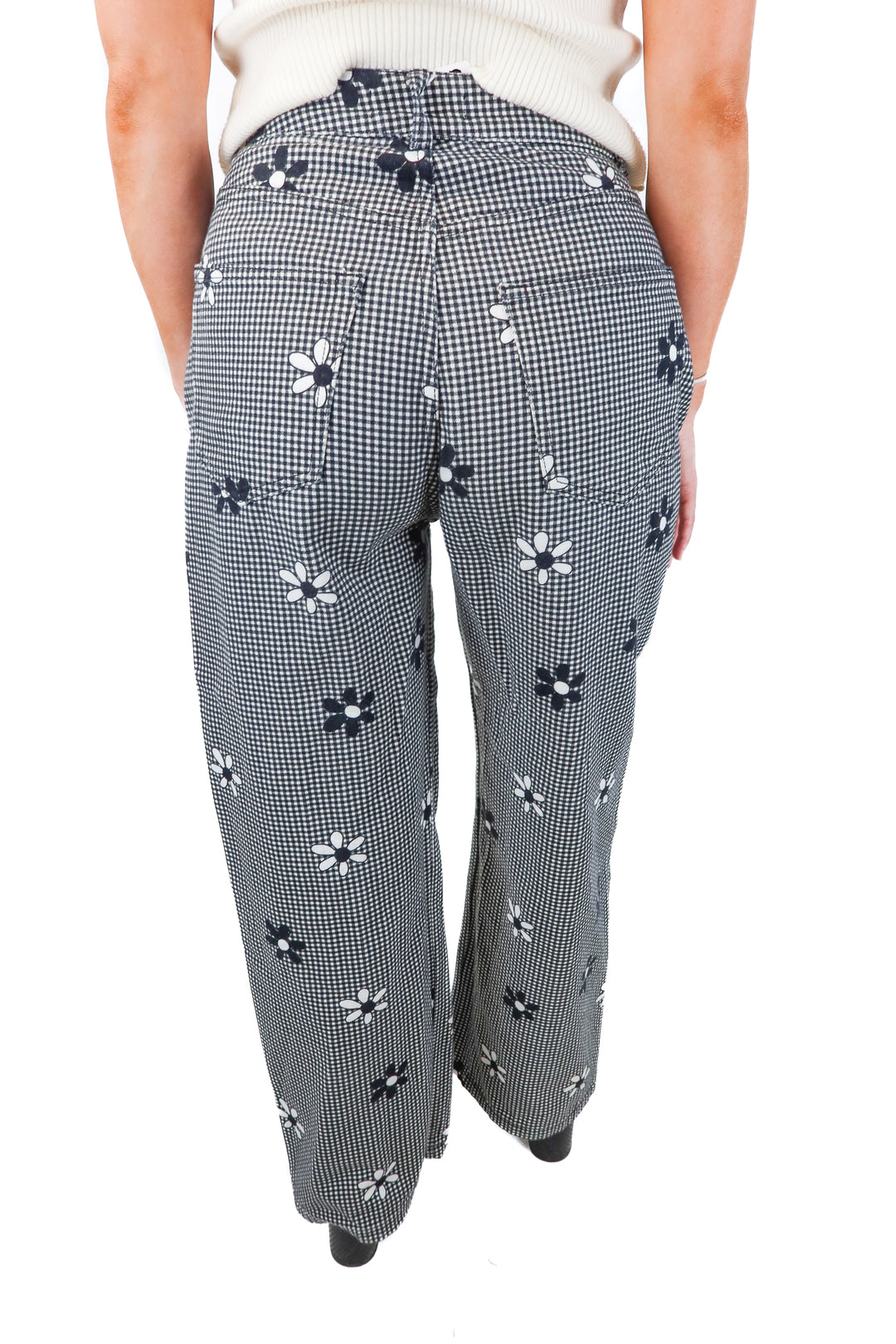 Heavy manners Black & white gingham floral jeans (*26; retails for $330)