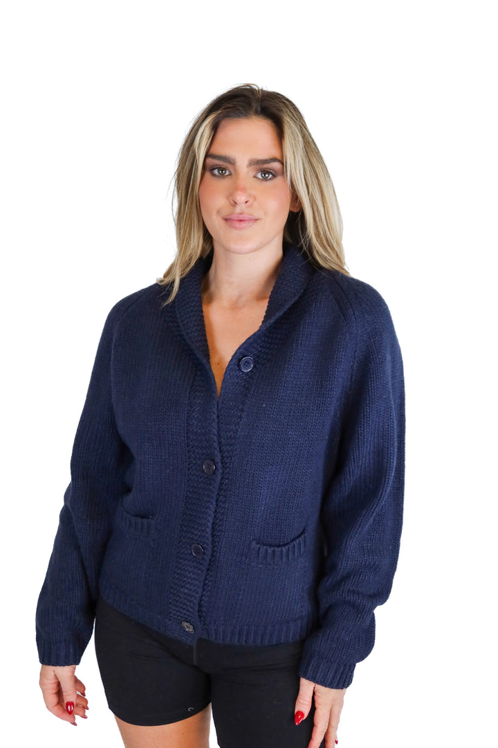 pink pineapple knit navy lobster cardigan (xs/s; retail $36.99)
