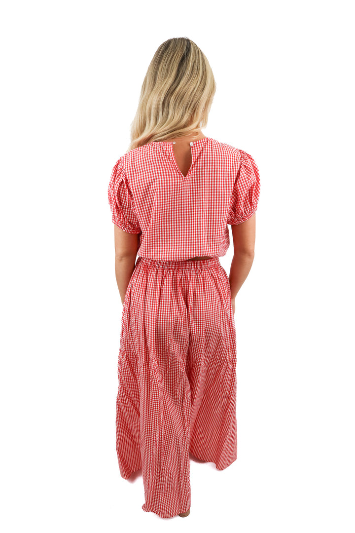 playa lucila red gingham top and skirt set (S)