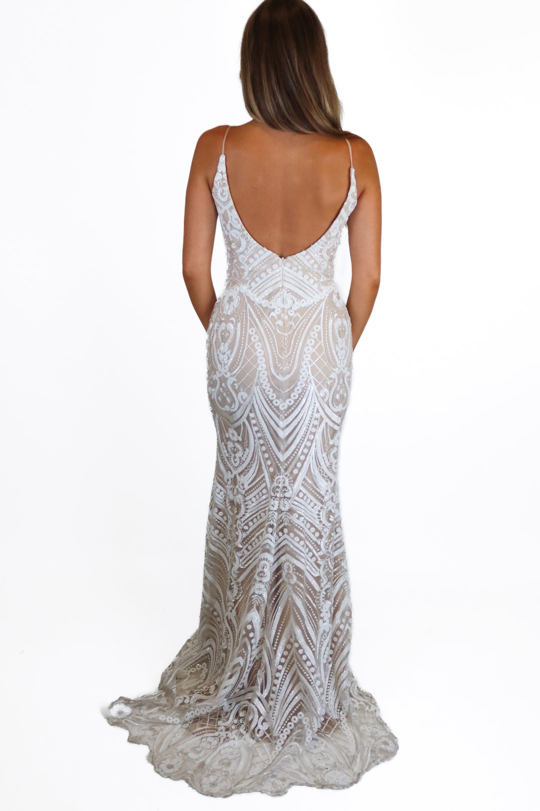 angela & alison beige and white detail formal dress (8)