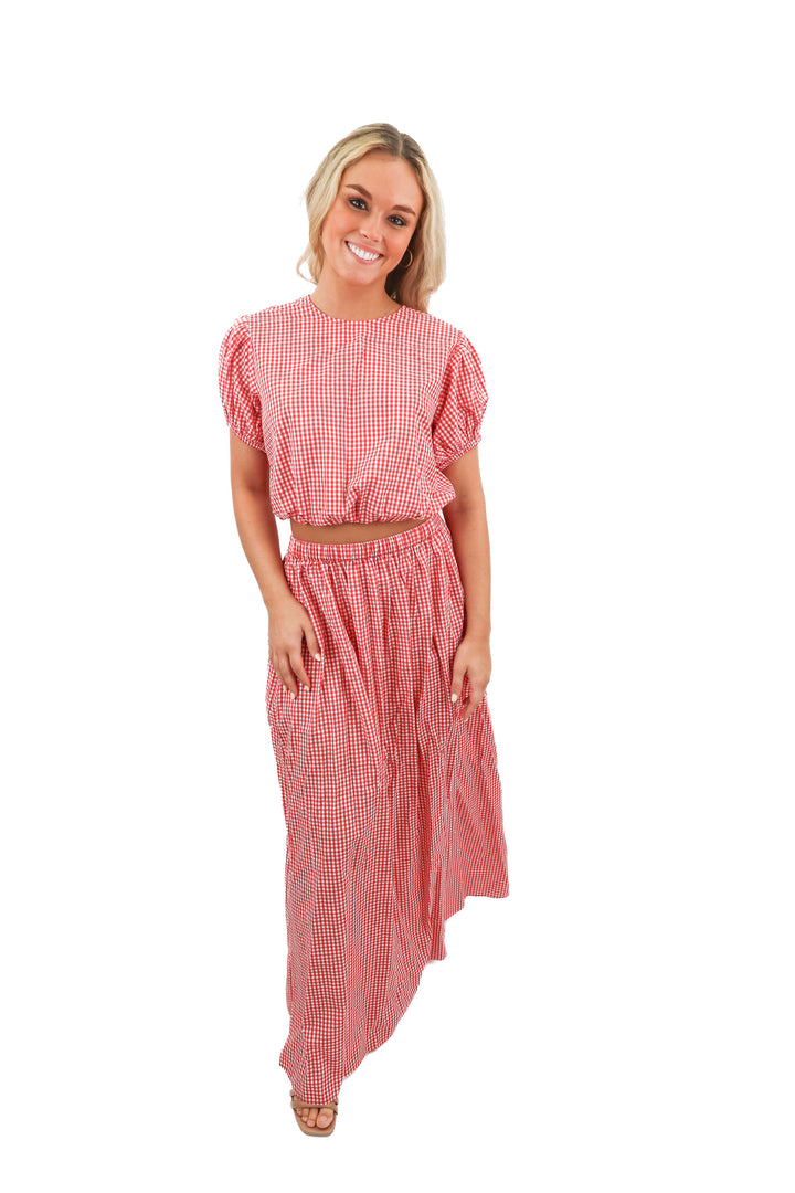 playa lucila red gingham top and skirt set (S)