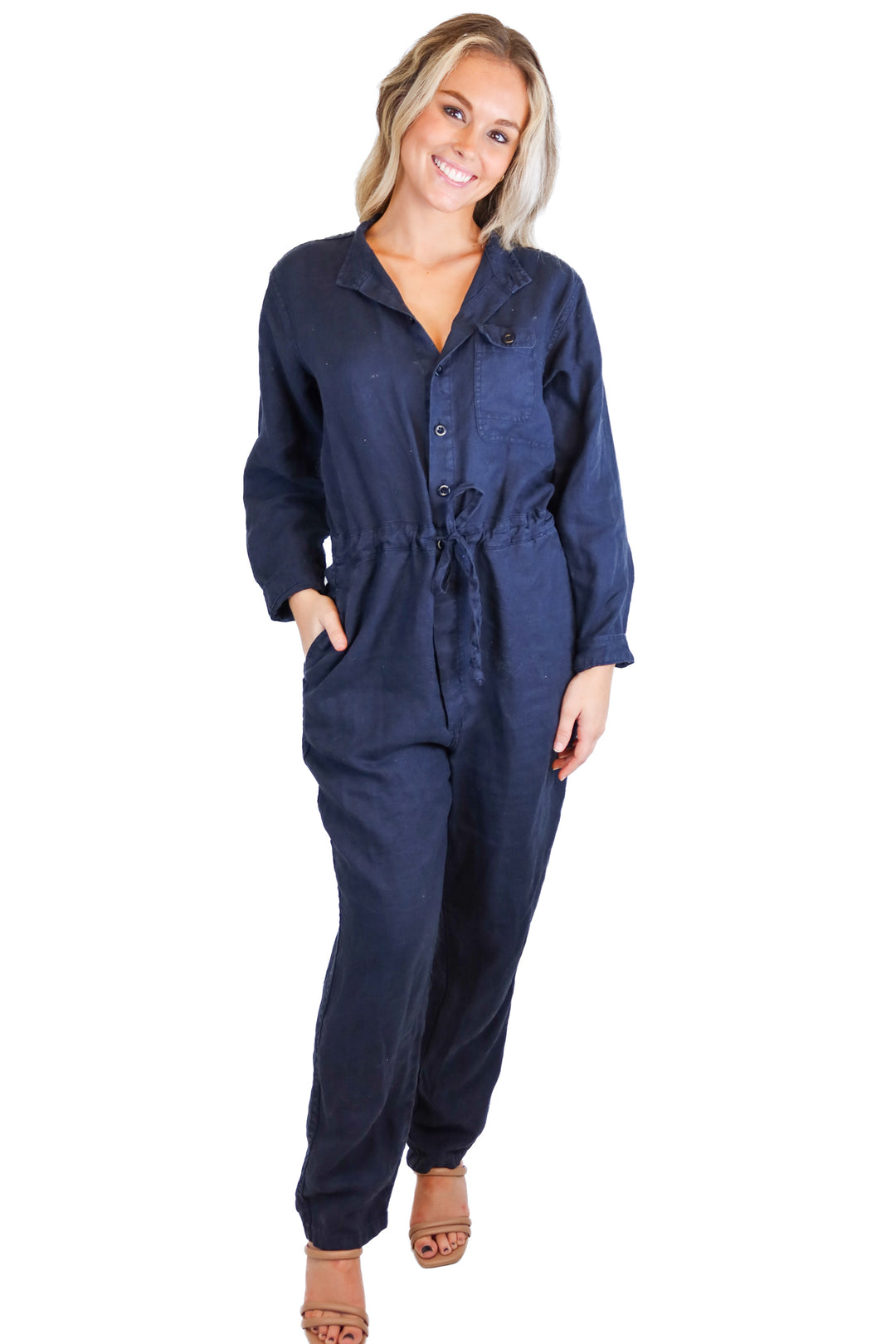 Alex Mill dark denim jumpsuit (M; retail $215)