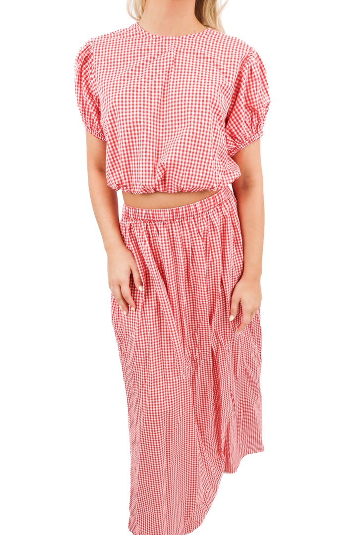 playa lucila red gingham top and skirt set (S)