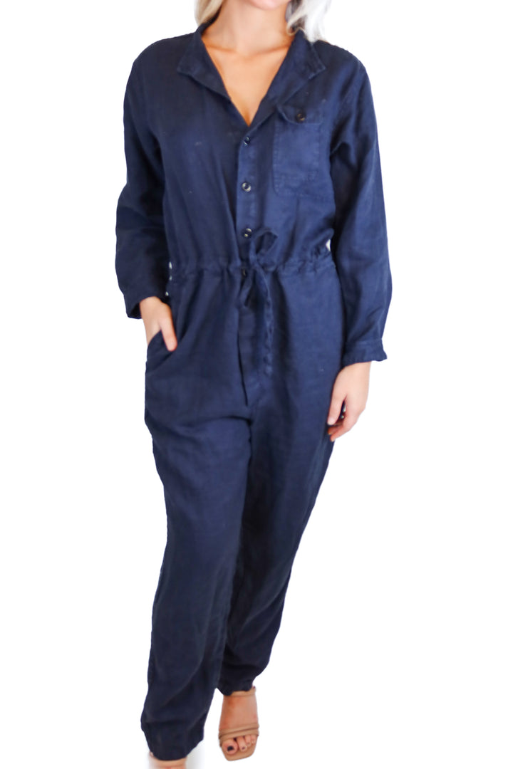 Alex Mill dark denim jumpsuit (M; retail $215)