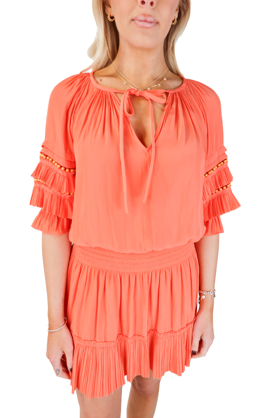 ramy brook coral smocked dress (s; retail $565)