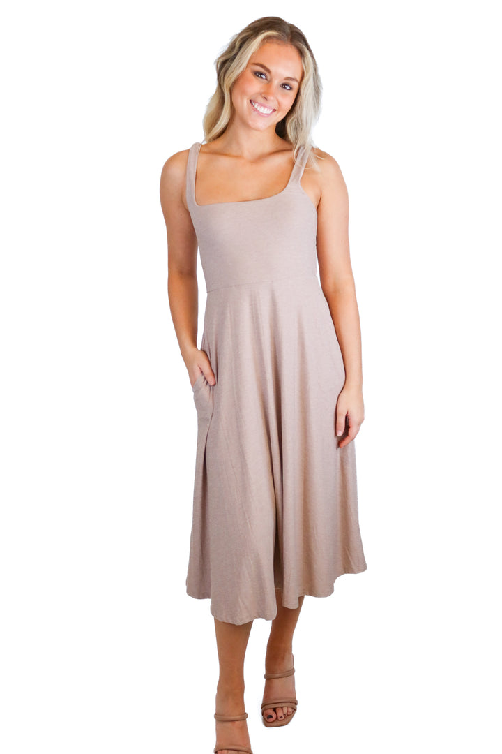 Beyond Yoga taupe midi dress (S; retail $138)