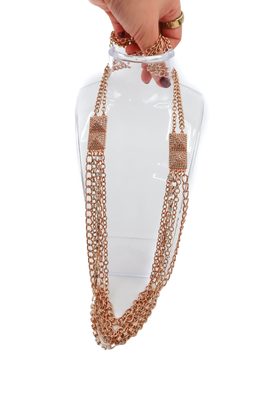 rose gold/crystal long chain necklace